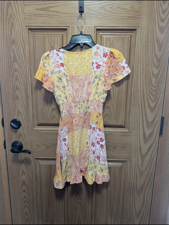 Forever 21. Floral Patchwork Yellow Orange Short Dress - Picture 2 of 5
